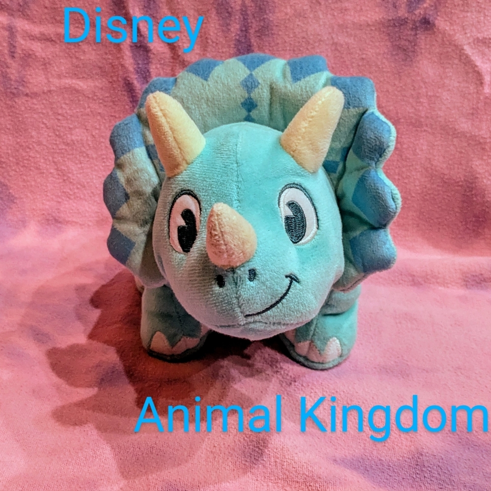 Disney Animal Kingdom Dino Land Triceratops teal plush dinosaur collectible toy